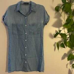 Zilcremo Women Denim Shirt Short Sleeve Distressed Dress Size S